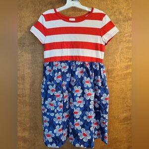 Hanna Andersson Striped Red and Blue Floral Kids Playground Dress